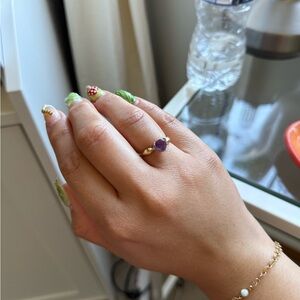14k Gold Amethyst Ring with Small Diamonds